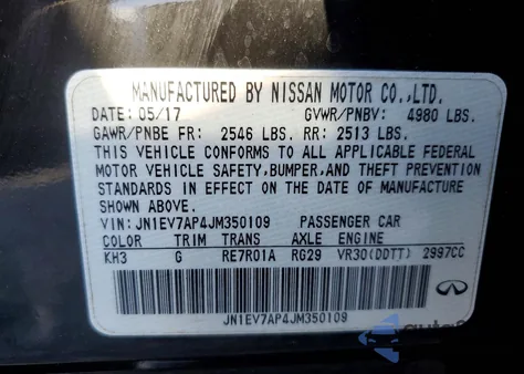 2018 Infiniti Q50 Luxe z USA, uszkodzony, nr VIN JN1EV7AP4JM350109